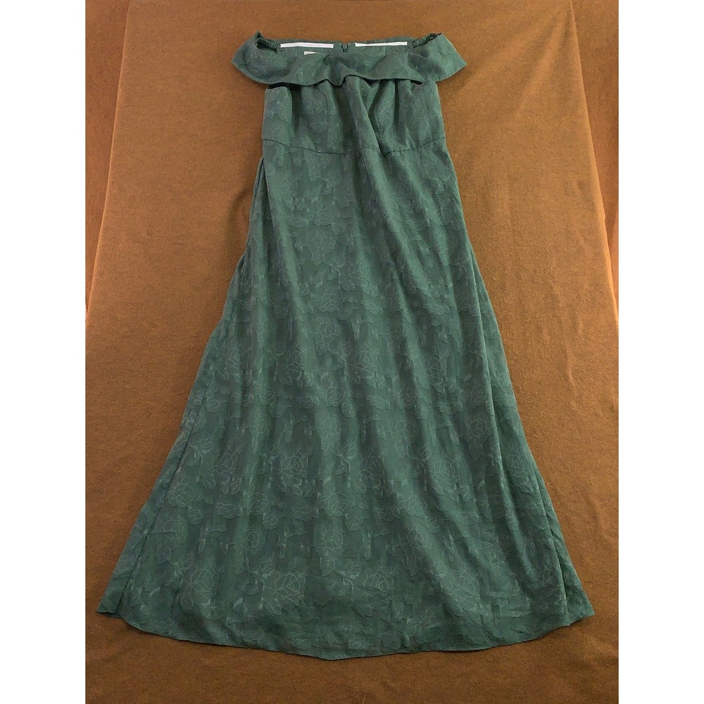 Azazie Womens 20 Green Floral Jacquard Off Shoulder Ruffle Formal Maxi Dress New